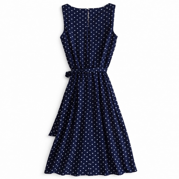 NWT Coldwater Creek Navy Polka Dot Tie Waist Classic Midi Dress Summer Travel 6 - Picture 3 of 9